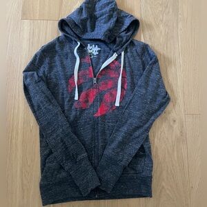 Touch by Alyssa Milano Charcoal Zip-Up Sweater with Red Graphic